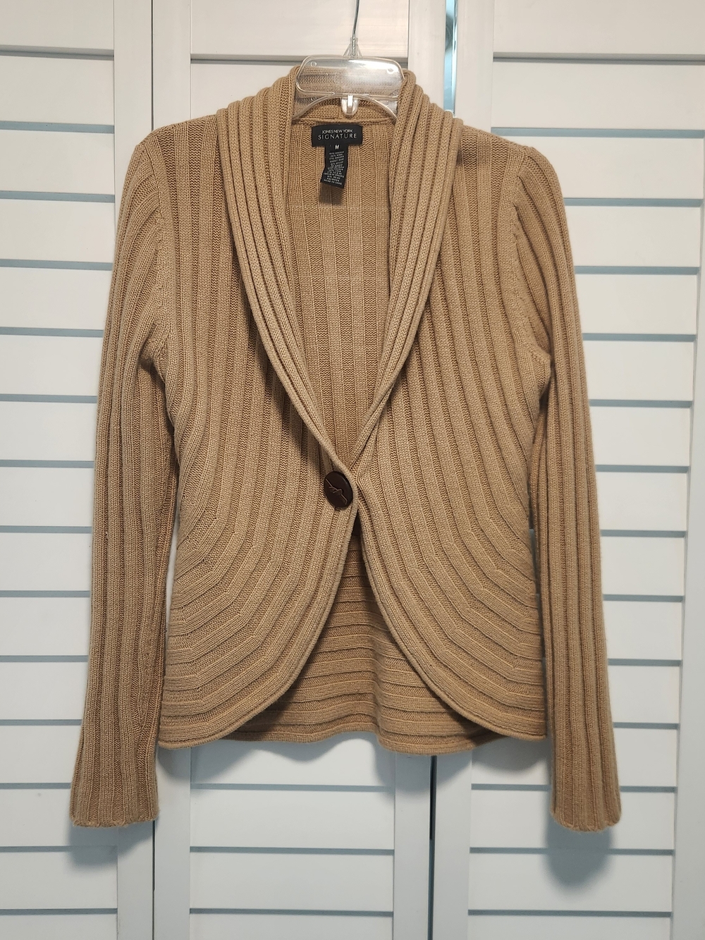 Signature Women's Ribbed Shawl Collar Cardigan - Tan